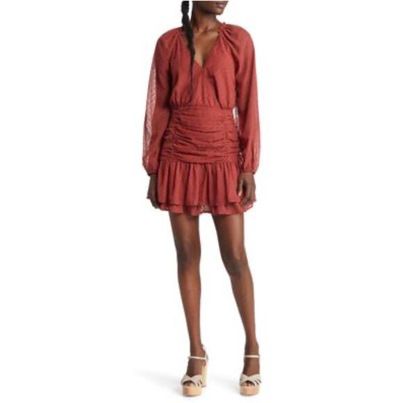 Floret Studios | Swiss Dot Long Sleeve Mini Dress in Marsala - Picture 1 of 8